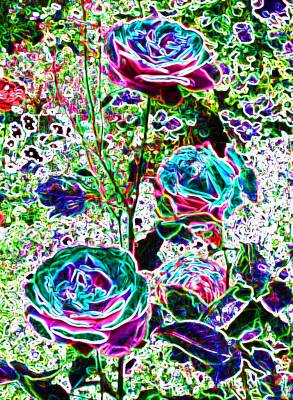 "Electric blue roses" - Print by Yvette O'Neill, an artist from Waikato, New Zealand.